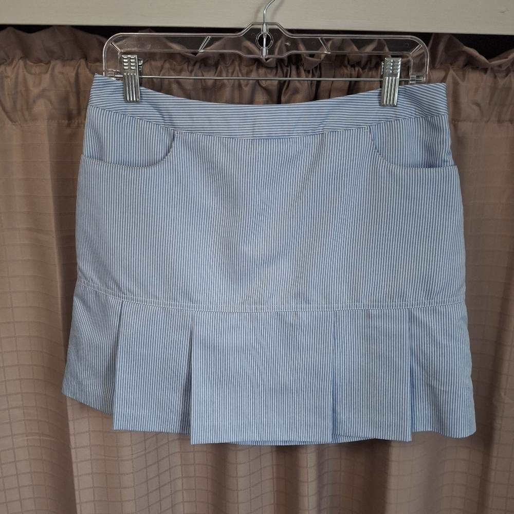 Adidas Skort Lt Blue with Pinstripes Pockets Pleated Hem Side Zipper Size 4